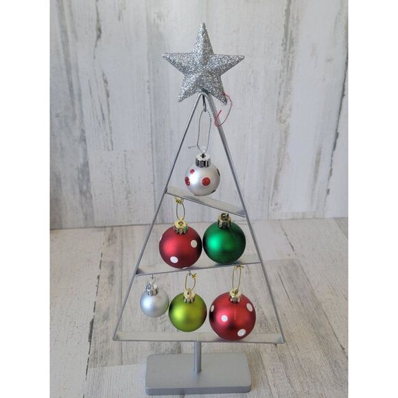 Silver Tree frame ball ornament glitter Xmas Decor figure - Picture 1 of 12